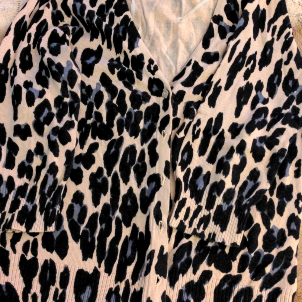 animal print cardigan with quarter length sleeve